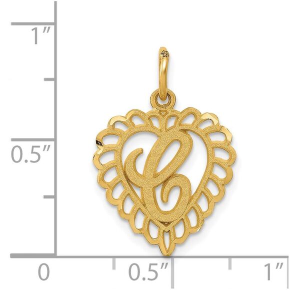 14k Yellow Gold, Grace Collection, Satin Heart Initial C Pendant, 15mm - Picture 4 of 5